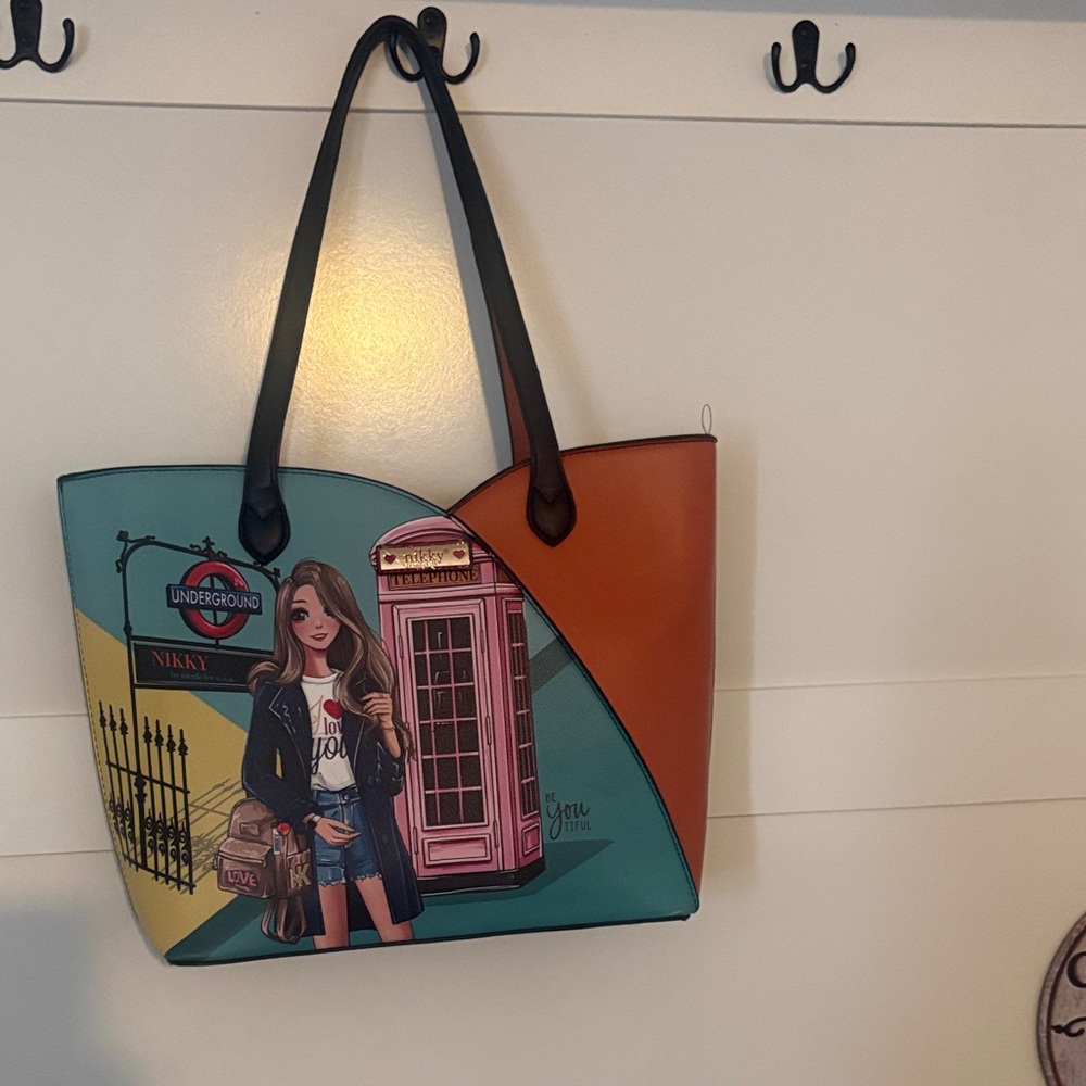 Stylish Teal & Brown Graphic Tote Bag